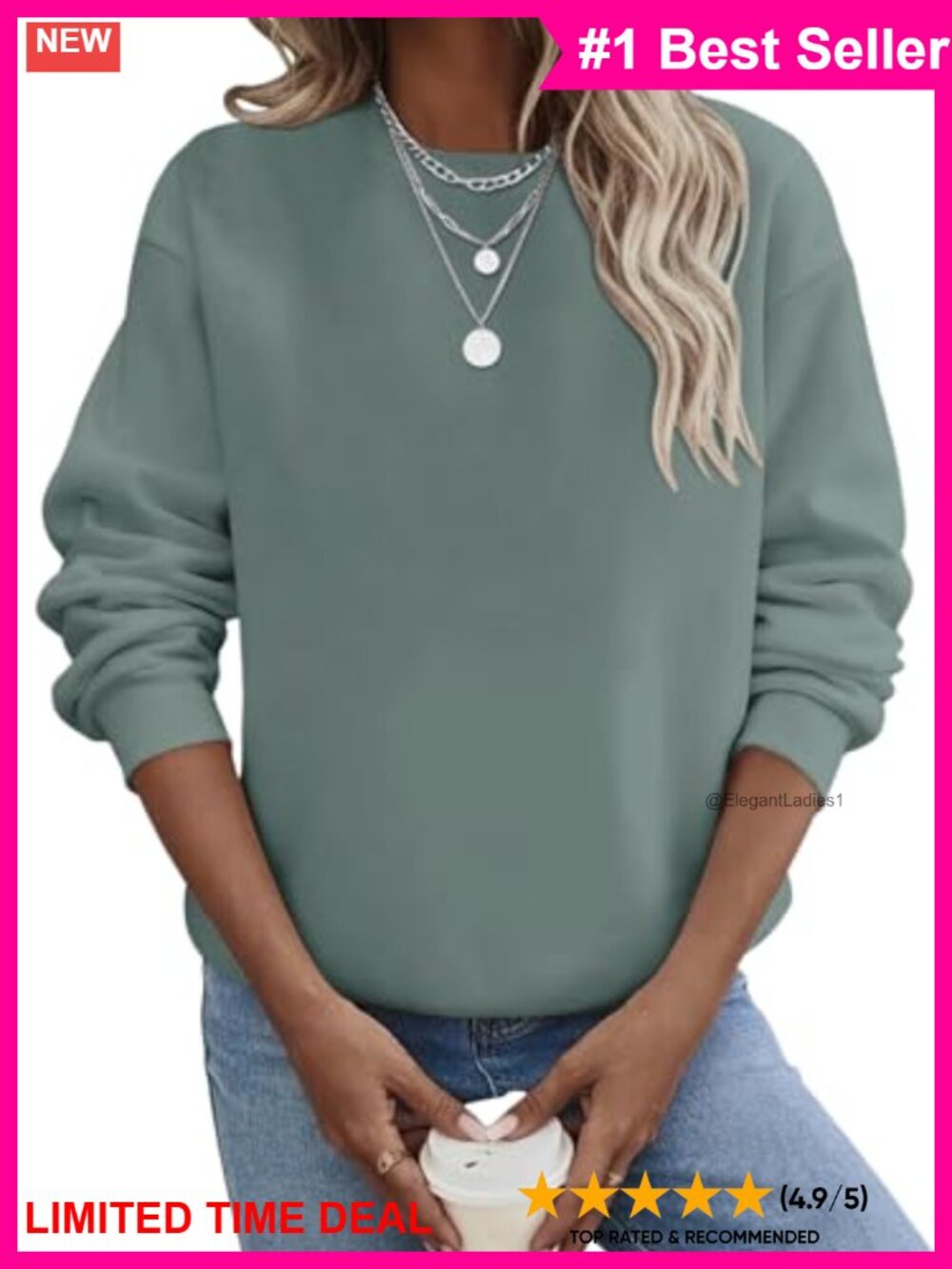Fleece Lined Crewneck Sweatshirt Long Sleeve Oversized Casual Fall Top